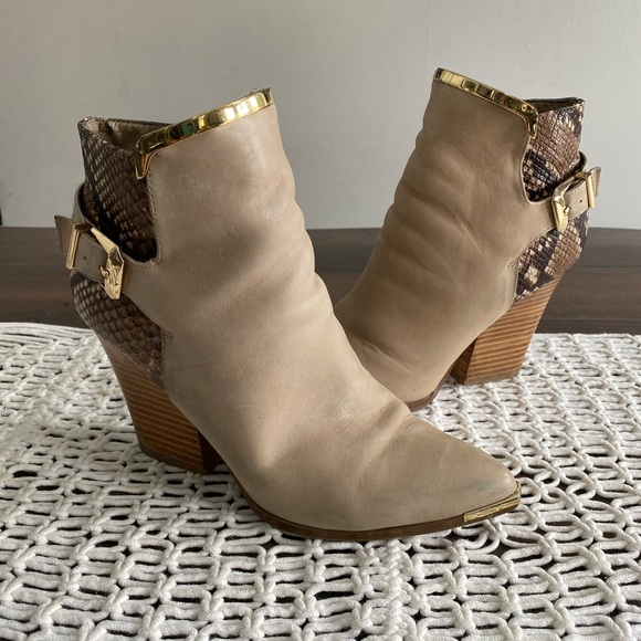 Aldo gold rimmed snake print ankle boots